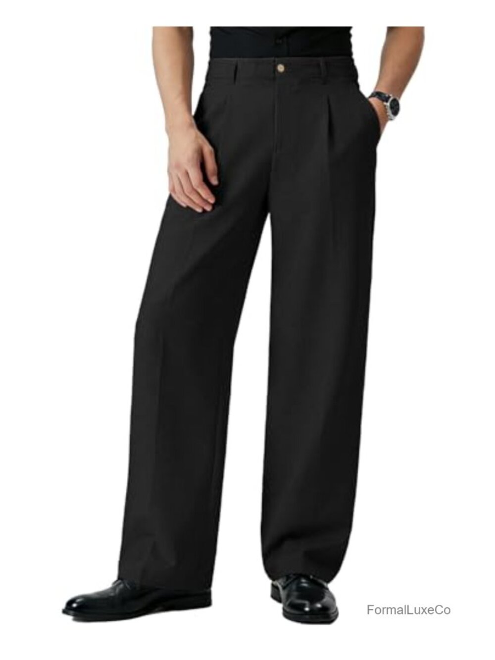 Mens Linen Casual Dress Pants Wide Leg Baggy Pleated Relaxed Fit Slacks Trousers
